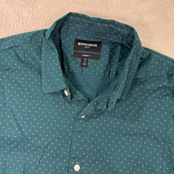 Bonobos Shirt Men‎ XL Long Turquoise Polka Dot Short Sleeve Collar Standard Fit - Picture 1 of 6